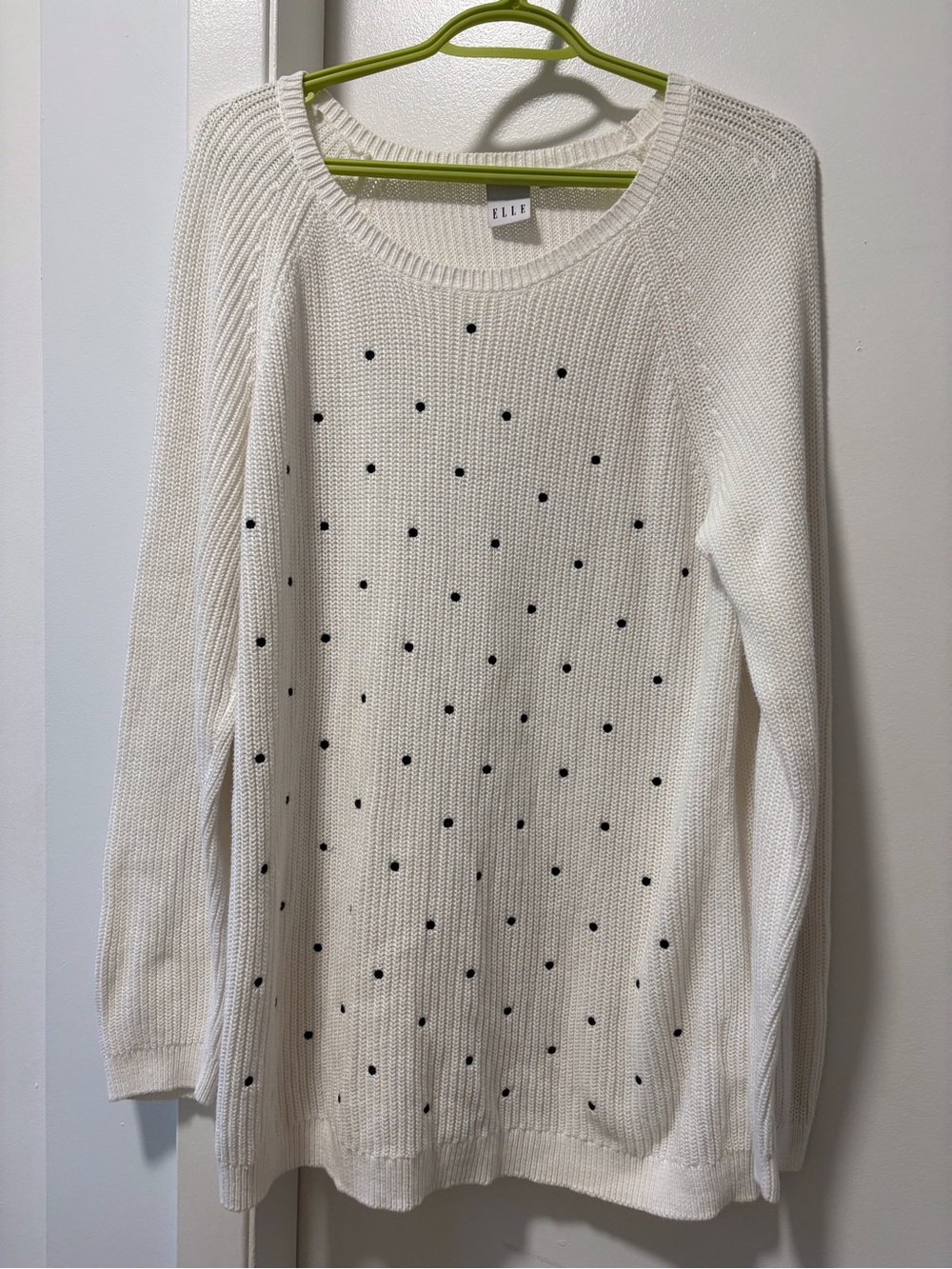 Elle Cream 💯 cotton Crewneck Sweater with Black Dot Accents
